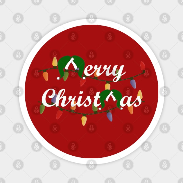 Classic Merry Christmas with Santa Hats - White font Magnet by Humerushumor